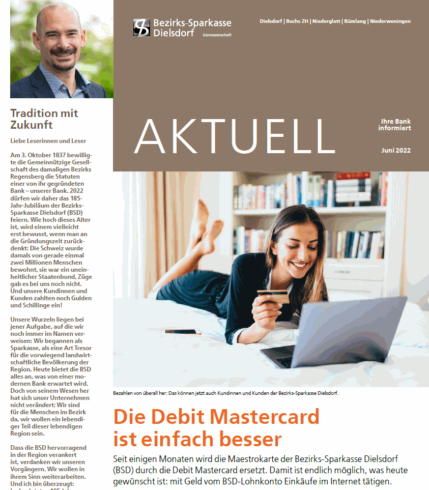 Aktuell Juni 2022 DebitMastercard Zukunft und Tradition Jubiläum Niederweningen
